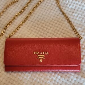 Prada Vitello Move Wallet on Chain Red Lacca WOC Crossbody – New w/ Box
